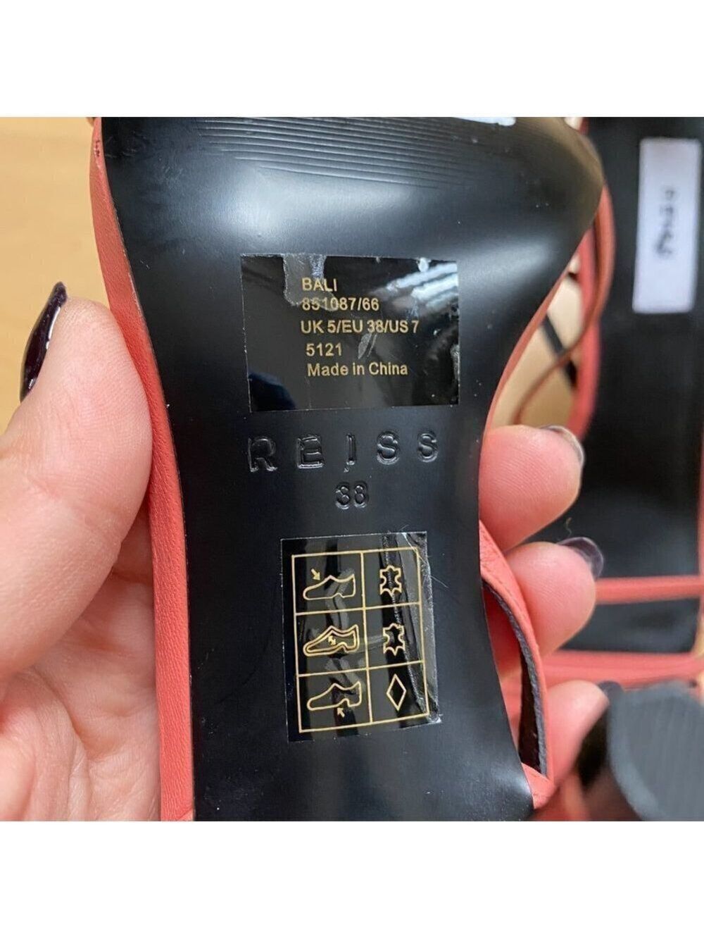 Reiss "Bali" Leather Strappy Coral Heels - Picture 5 of 8